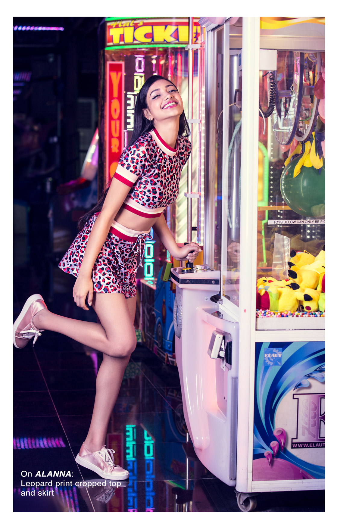 leopard printed cropped top and skirt