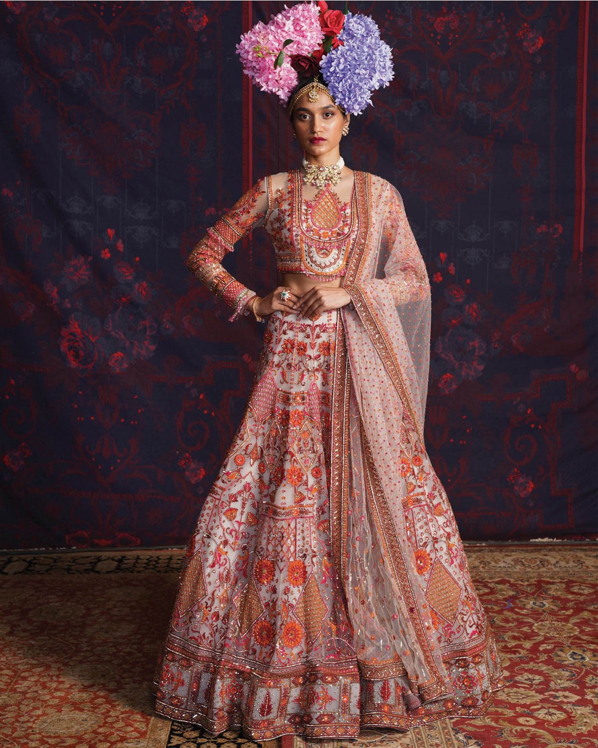 multicolored Falguni Shane Peacock bridal Lehenga