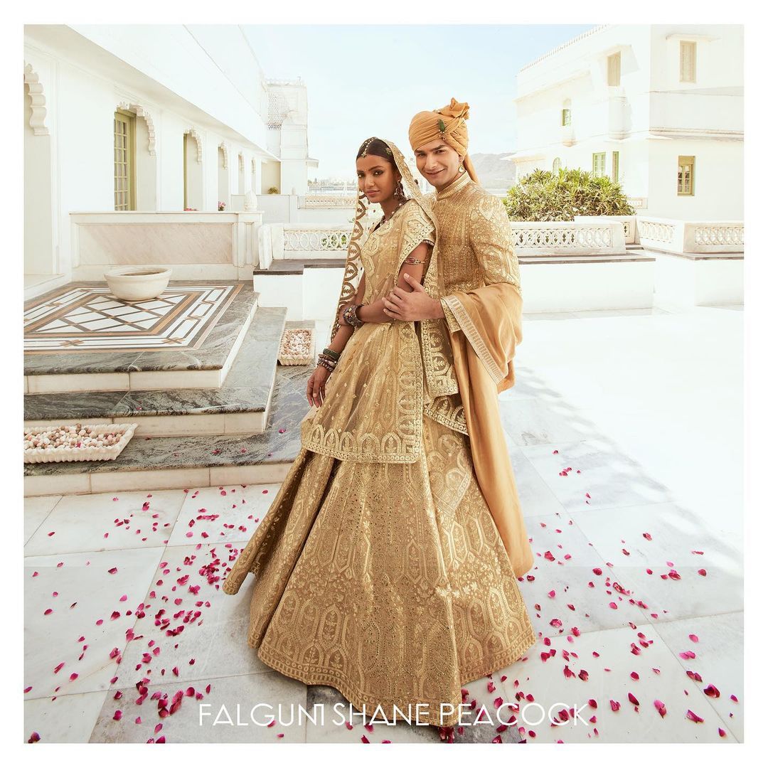dusty rose and golden Lehengas