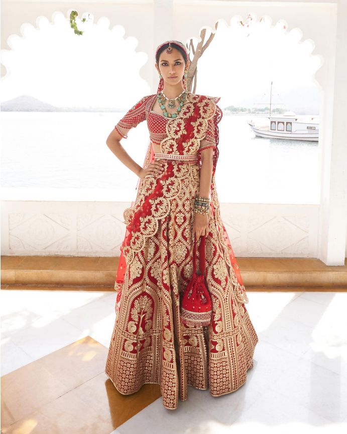 Falguni Shane Peacock red Lehenga