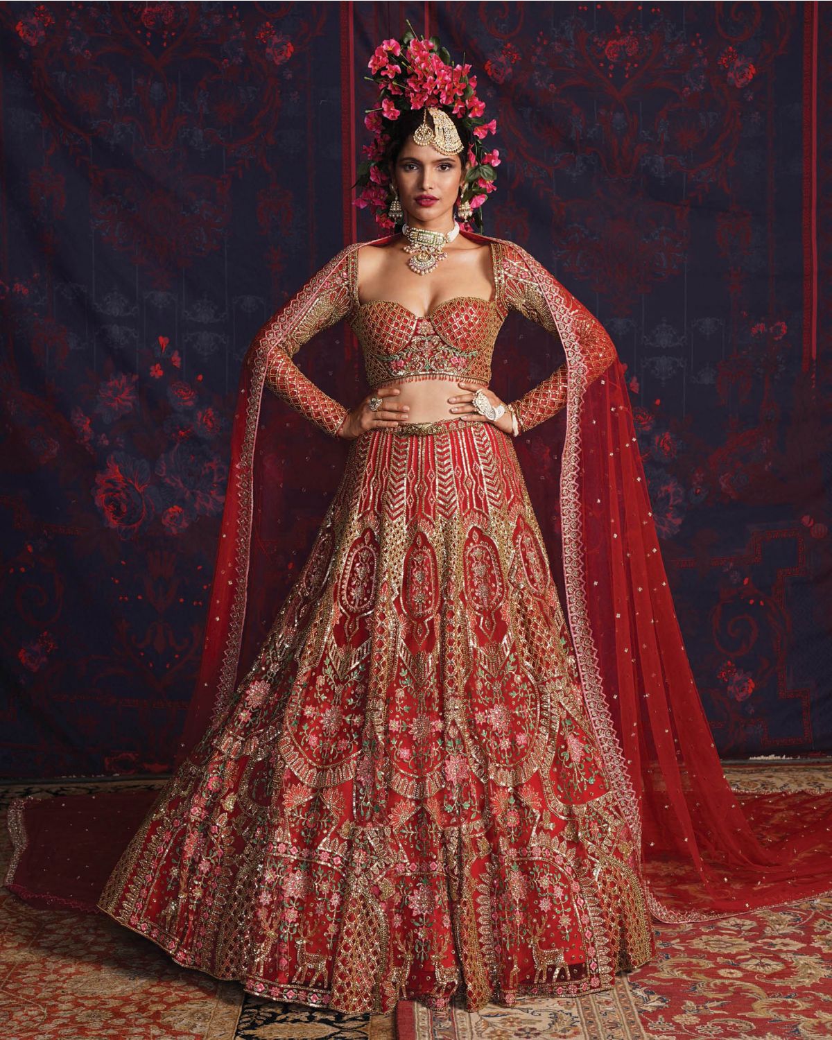 Red Falguni Shane Peacock Lehenga