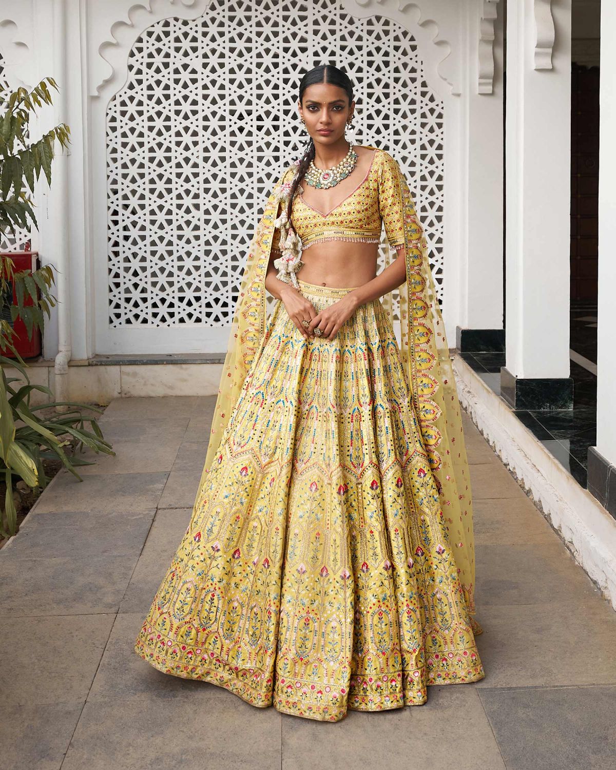 Pick a vibrant hue for your Haldi or Mehendi like this Falguni Shane Peacock