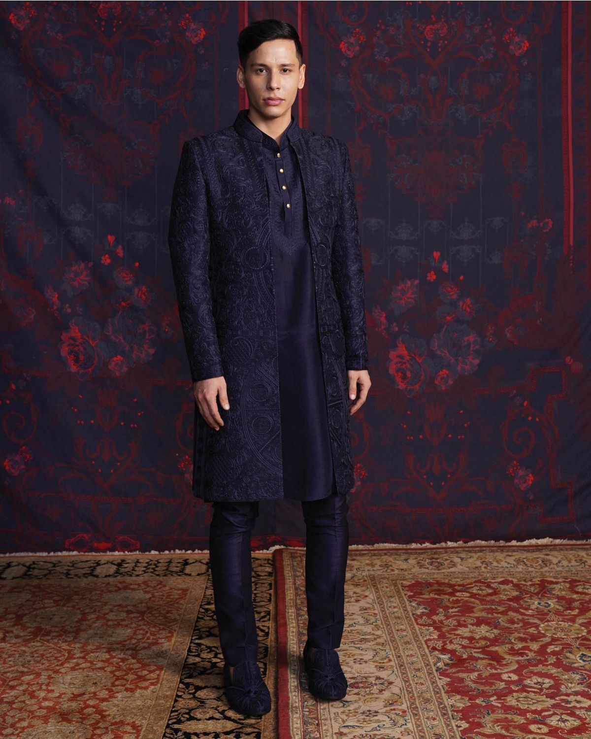 navy blue, embroidered Falguni Shane Peacock outfit