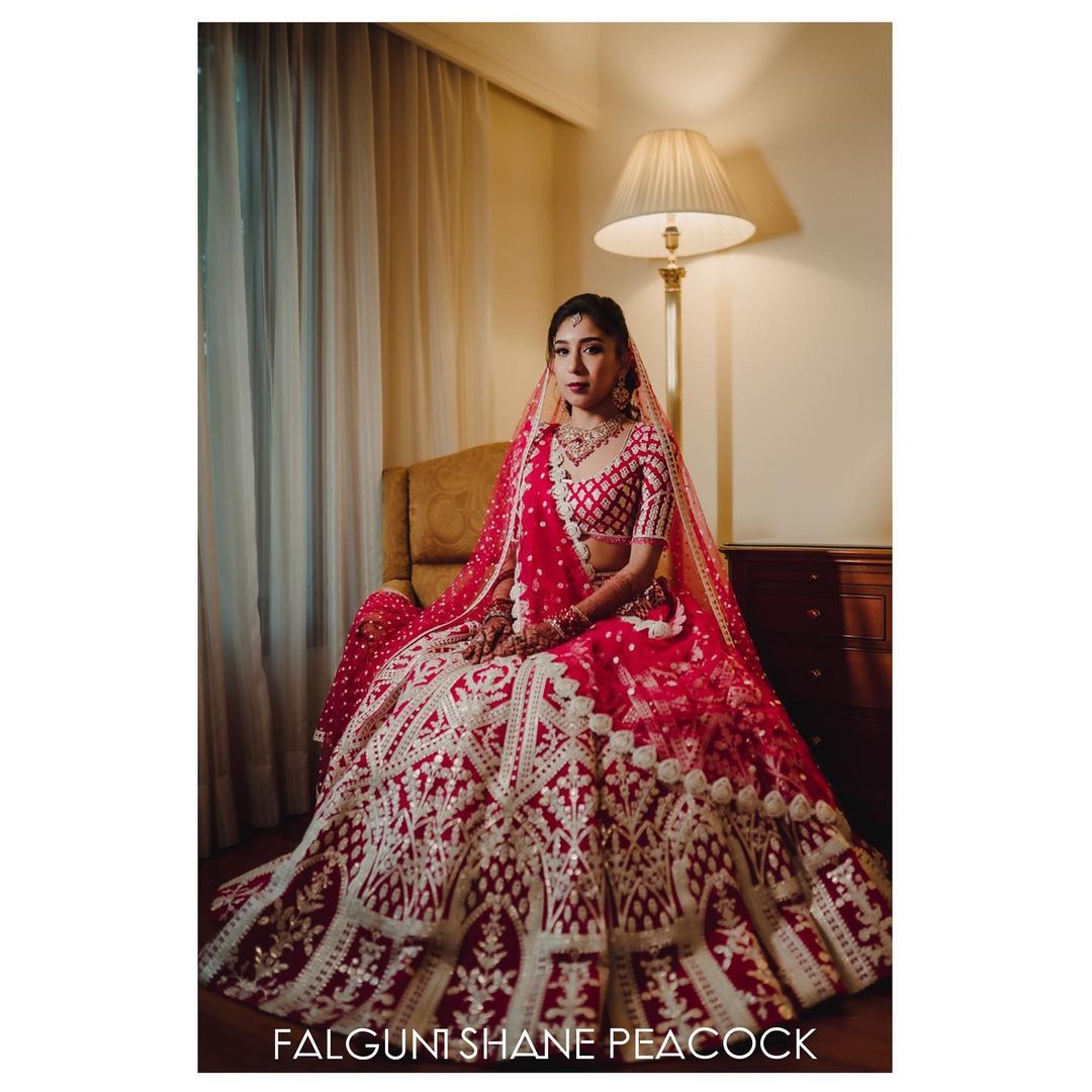 berry pink chrome applique Indian Lehenga