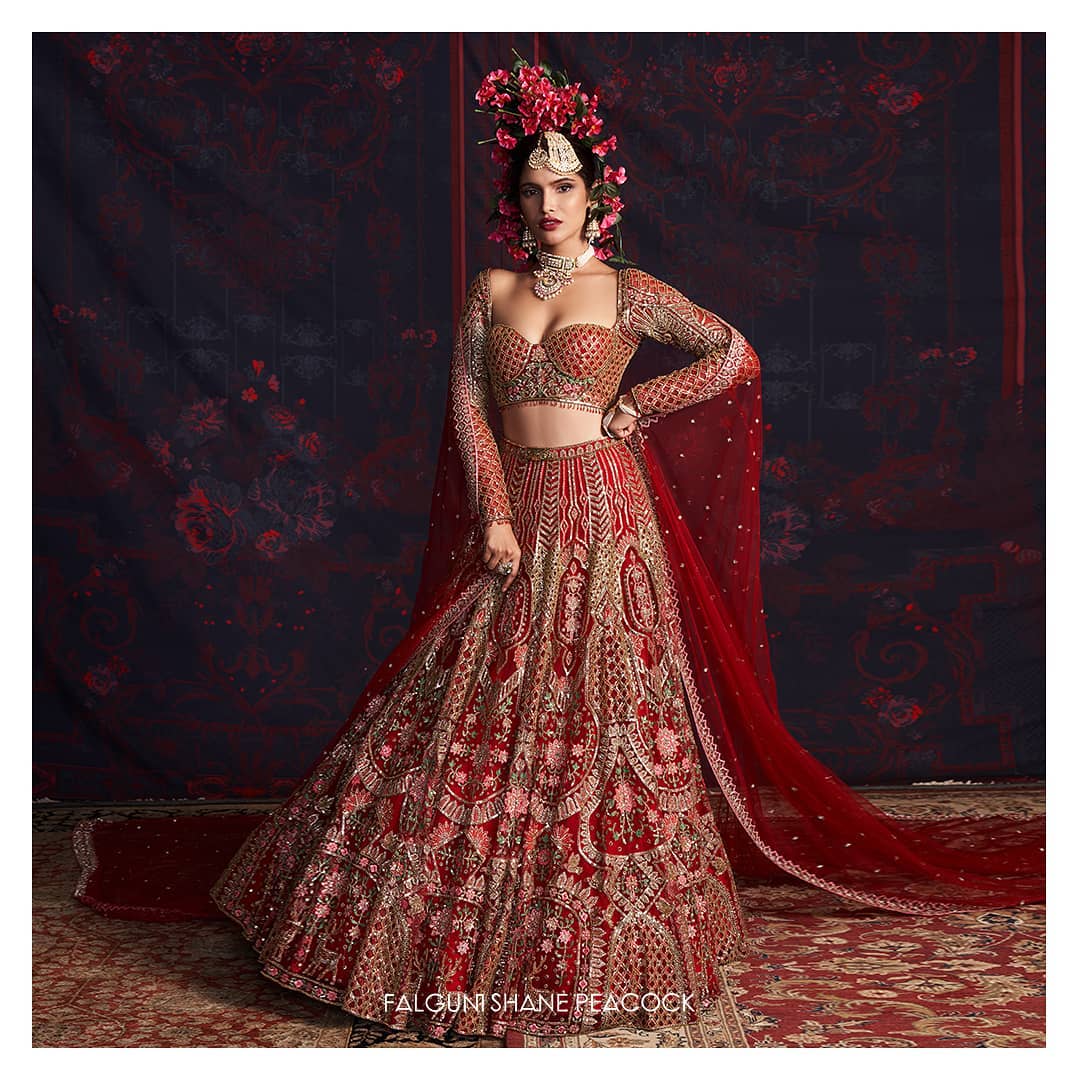 red bridal lehenga