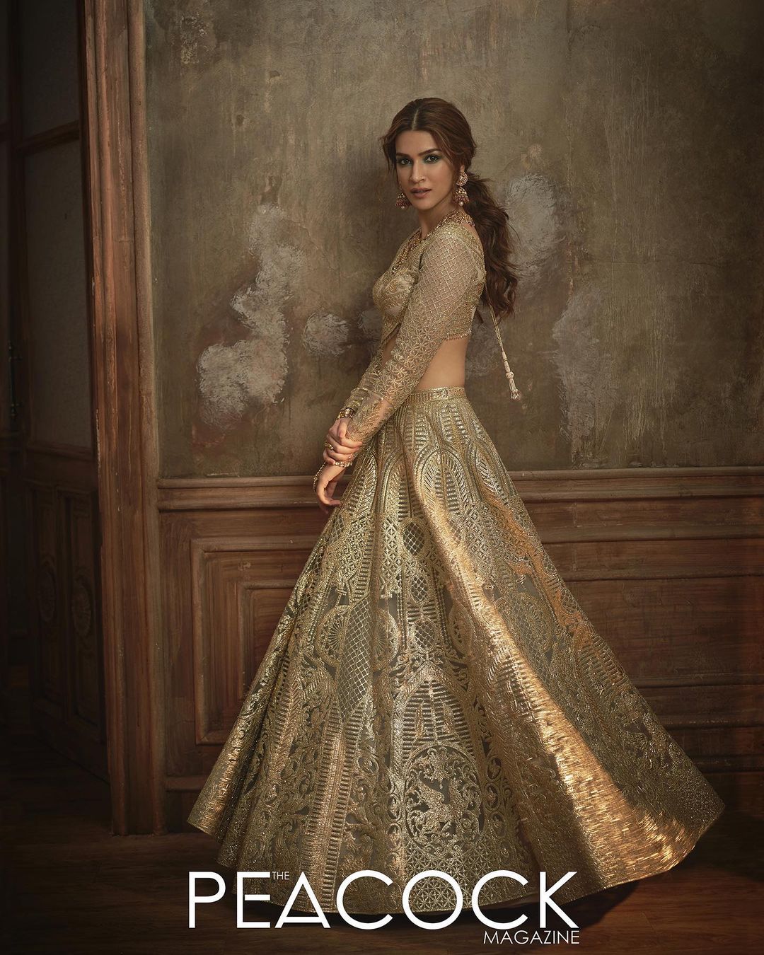 Sanon looked scintillating on the cover of The Peacock Magazine in this chrome applique Indian Lehenga