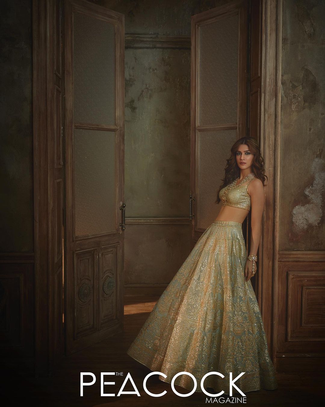 The star let her glossy waves down in this powder blue based Indian Lehenga