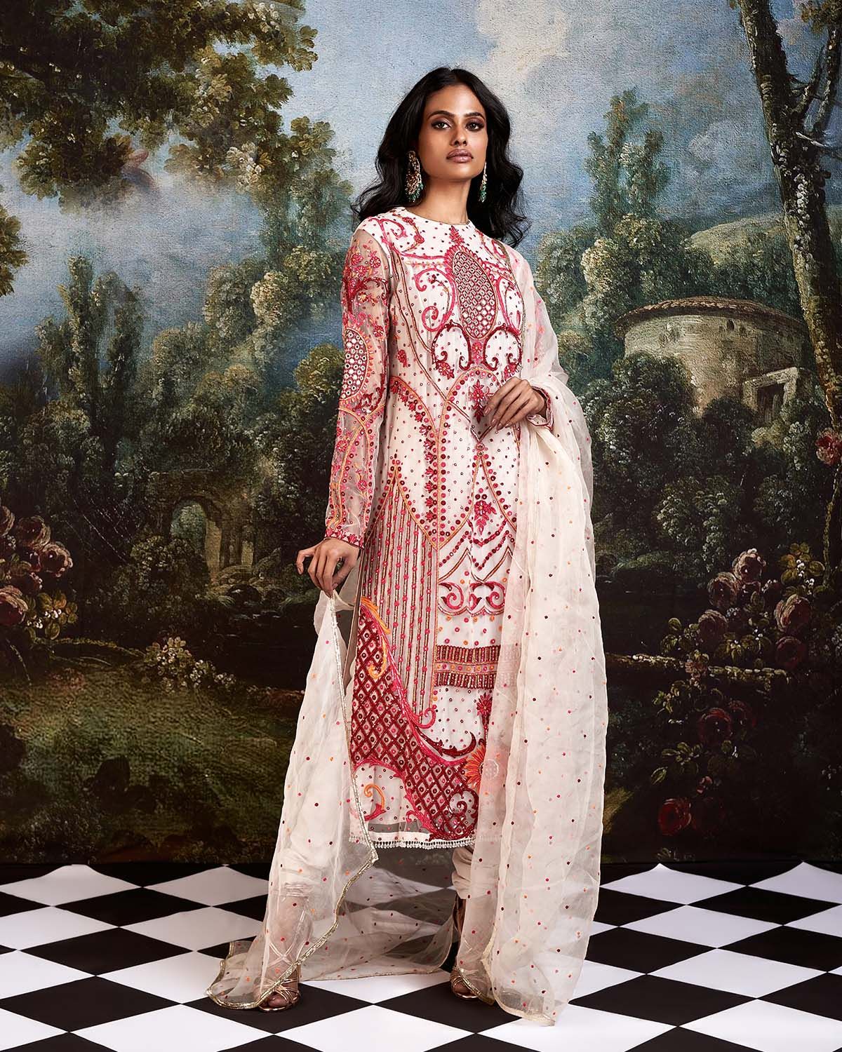 An ivory Kurta set for women by Falguni Shane Peacock