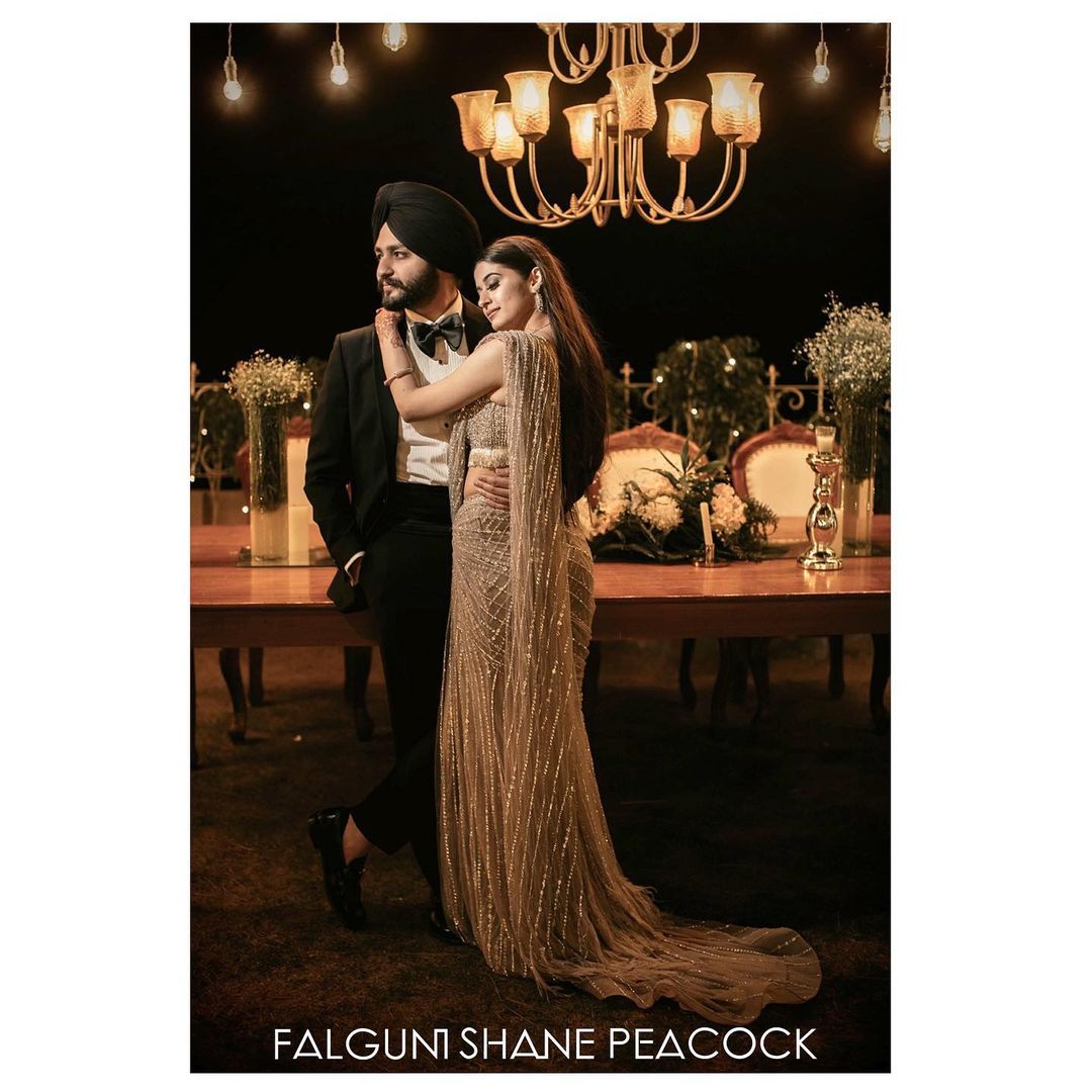 A Falguni Shane Peacock bride in a studded sari-gown