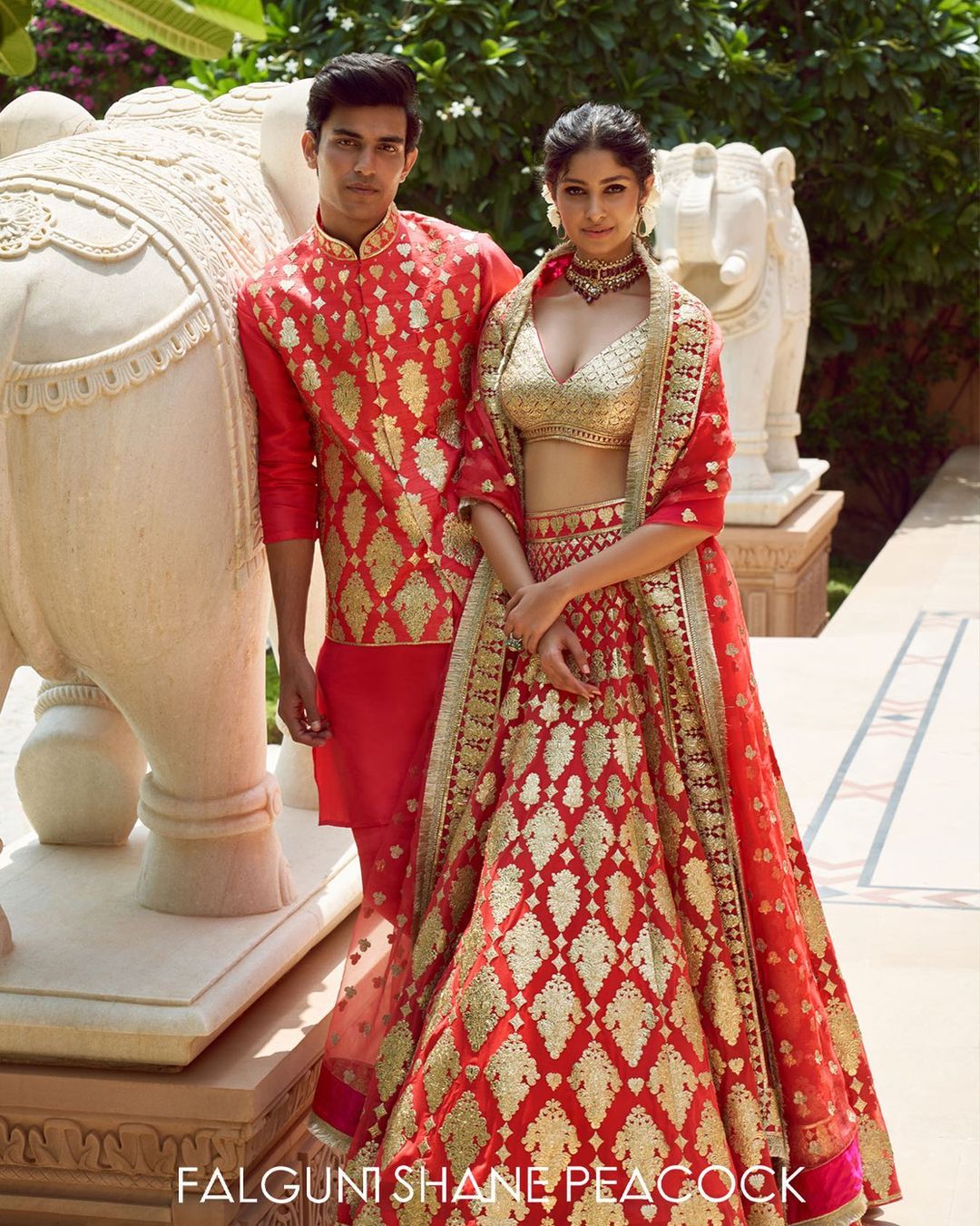 Indian Lehenga or a Bandi set in coral hue
