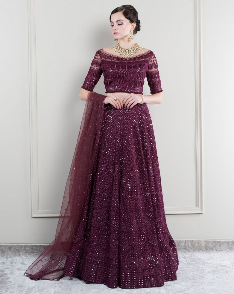 coloured designer Lehenga set by Falguni Shane Peacock