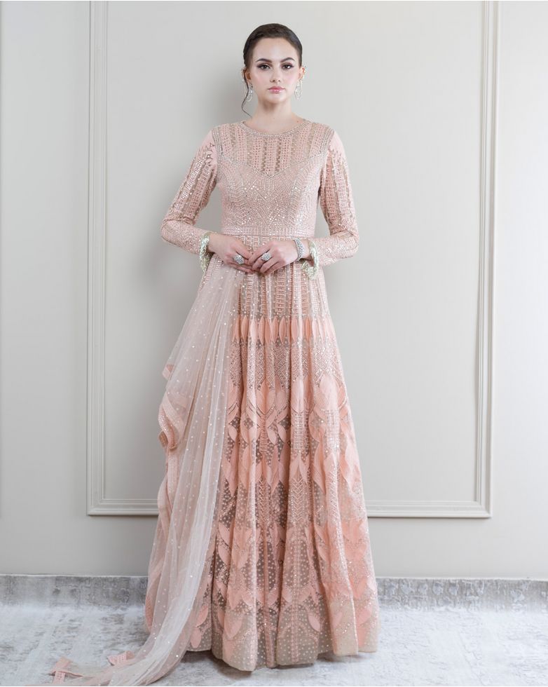 Chrome applique designer Anarkali set by Falguni Shane Peacock