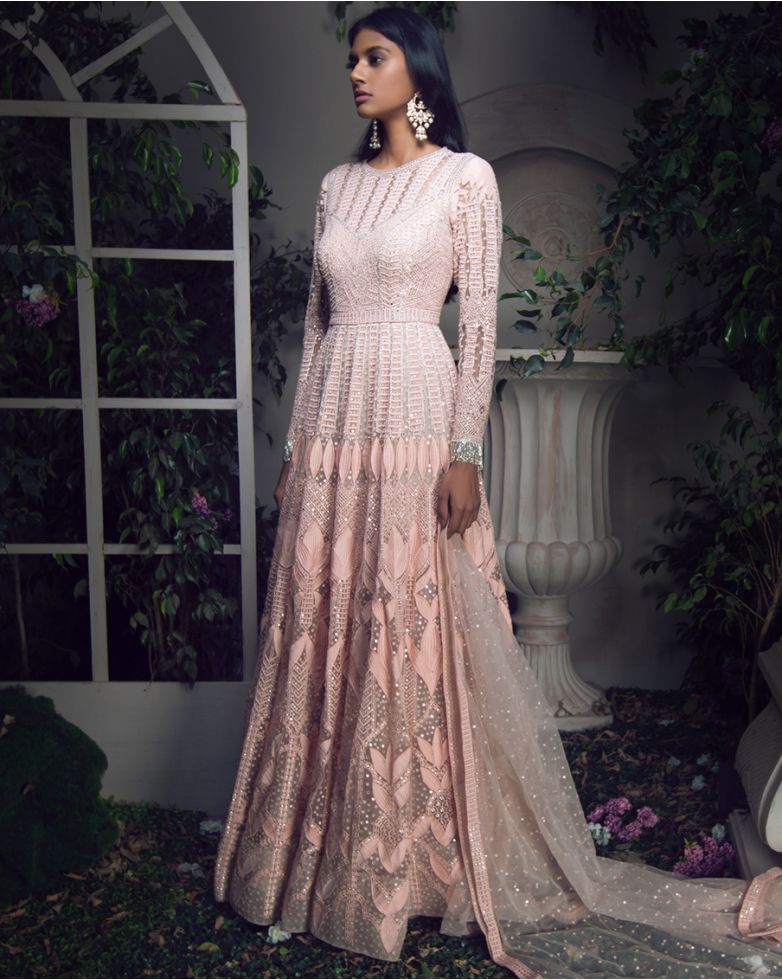 The pink champagne designer Anarkali set by Falguni Shane Peacock
