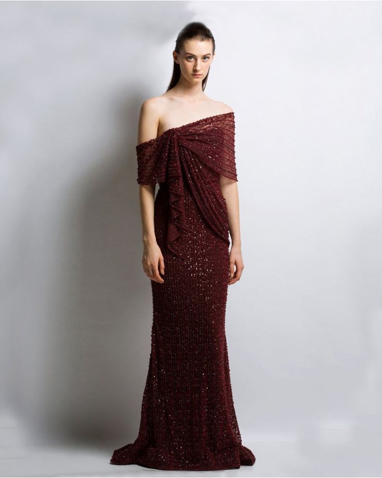brilliant maroon shade gown