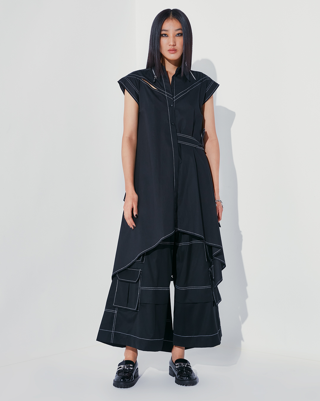 CARBON ASYMMETRIC LONG SHIRT - Falguni Shane Peacock