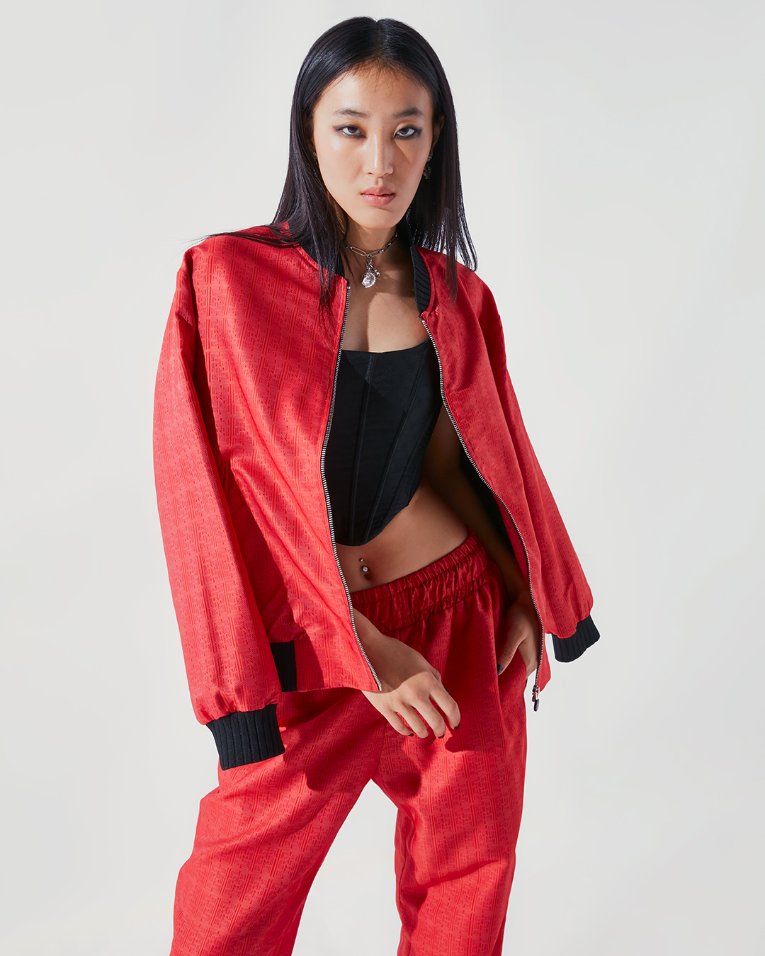 FSP RED MONOGRAMMED BOMBER SET - Falguni Shane Peacock