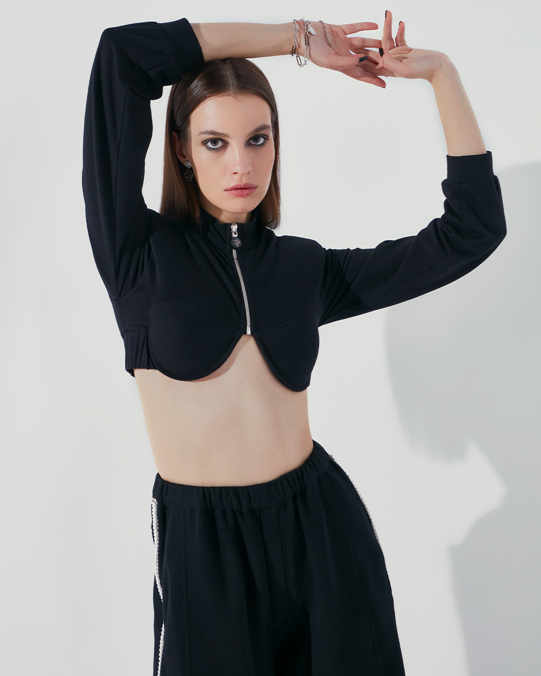 TERRY CROPPED SWEATSHIRT AND JOGGER SET - Falguni Shane Peacock