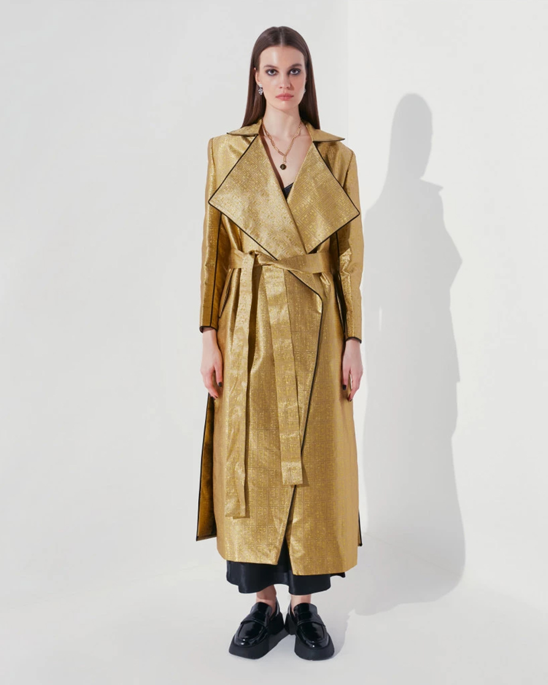 GOLDEN FSP MONOGRAMMED TRENCH COAT - Falguni Shane Peacock