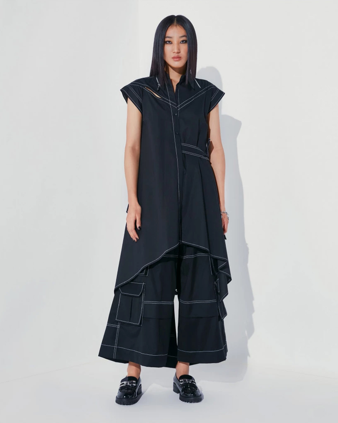 CARBON ASYMMETRIC LONG SHIRT - Falguni Shane Peacock
