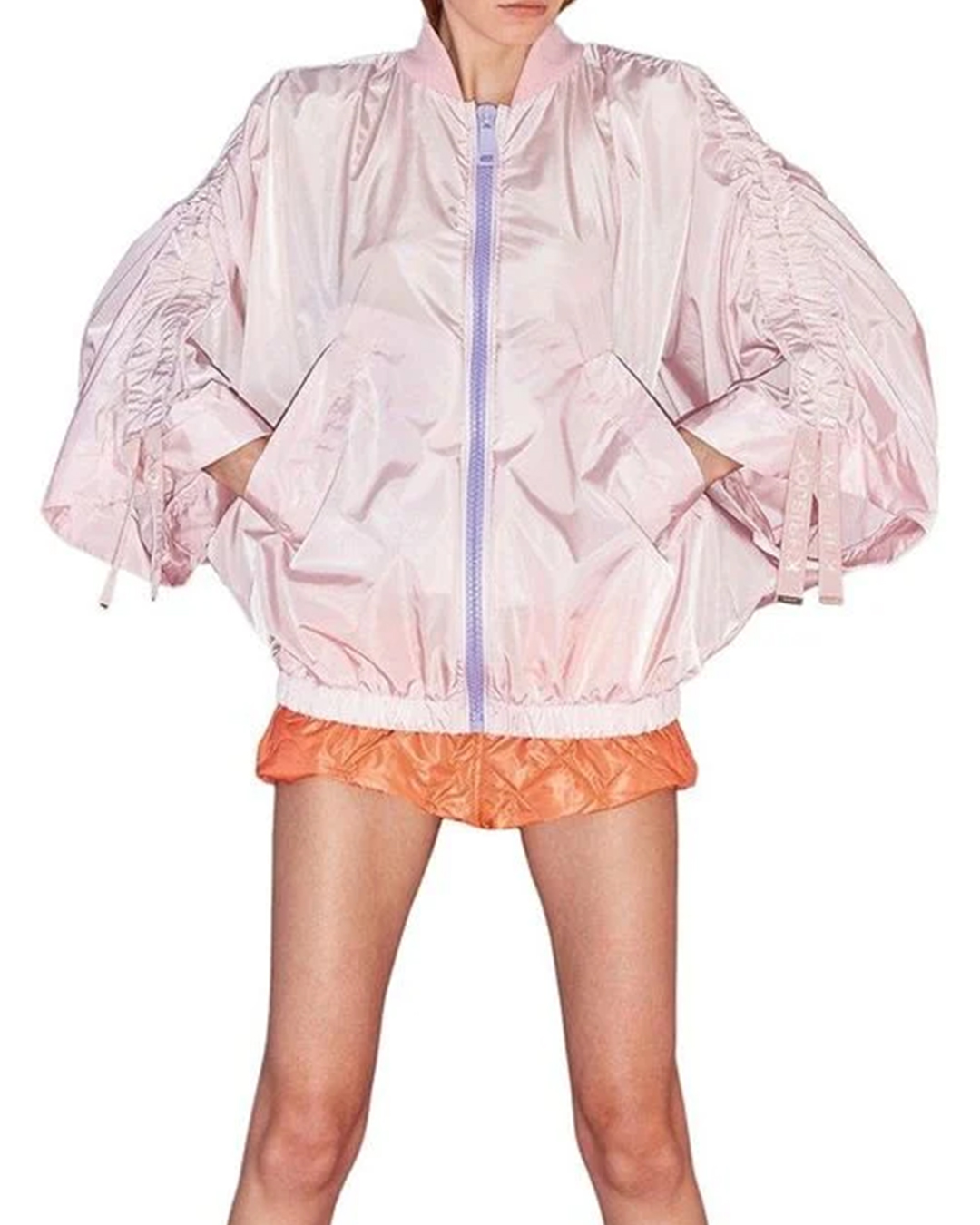 Women's Pink Ruffled Matte Windbreaker