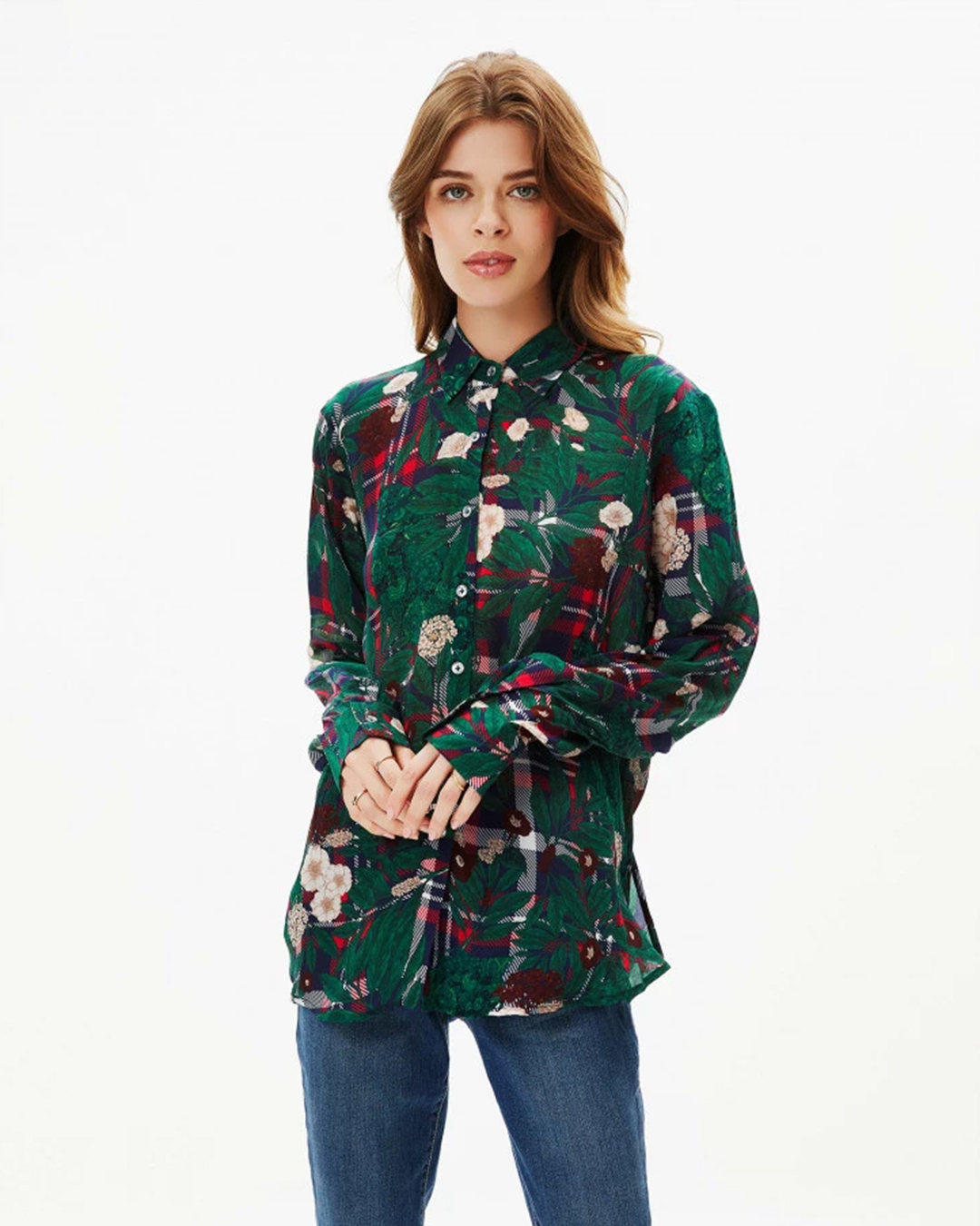 Gingham floral shirt