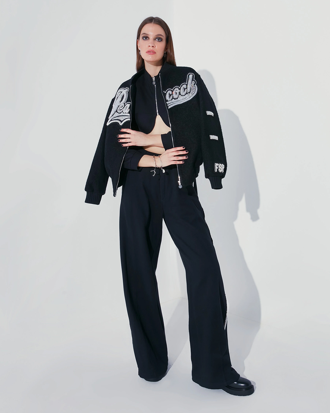 PEACOCK FLEECE EMBELLISHED JACKET