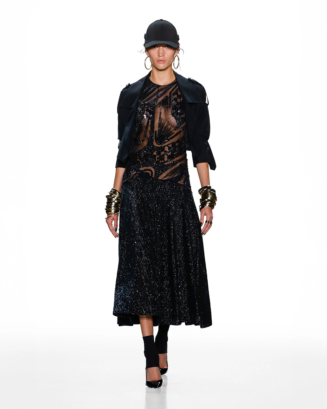 BLACK TRENCH STYLE DRESS WITH A CROPPED JACKET