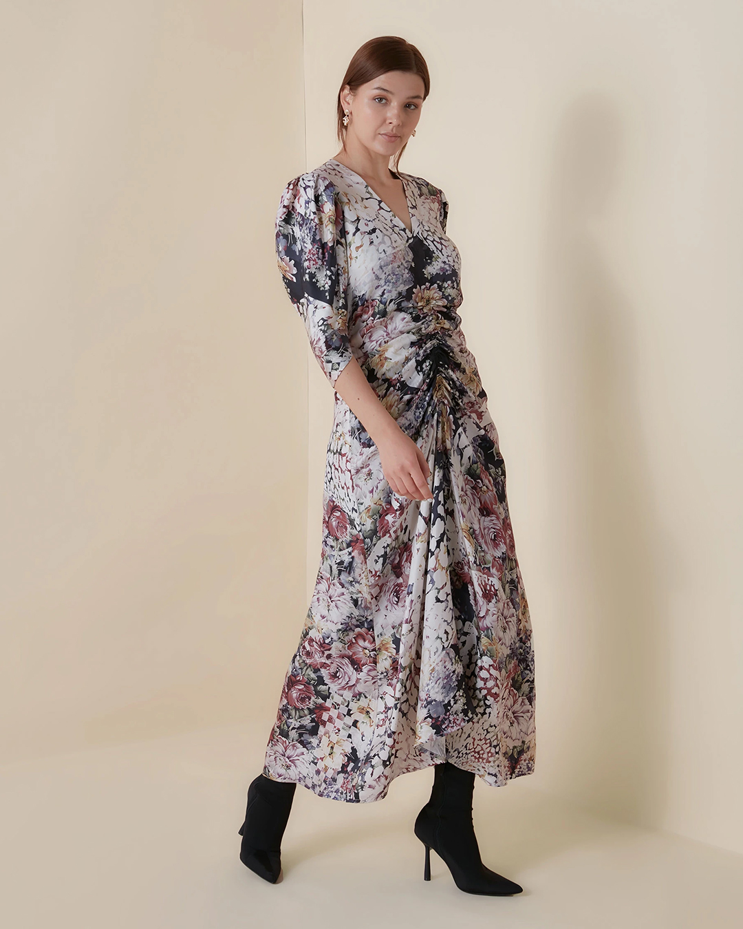 BOTANIC LYNX GATHERED MIDI DRESS