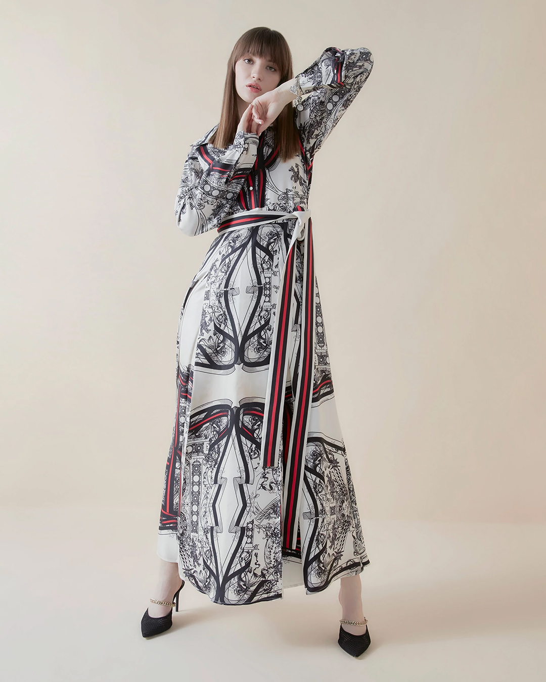 CRIMSON NOUVEAU LONG PLEATED DRESS
