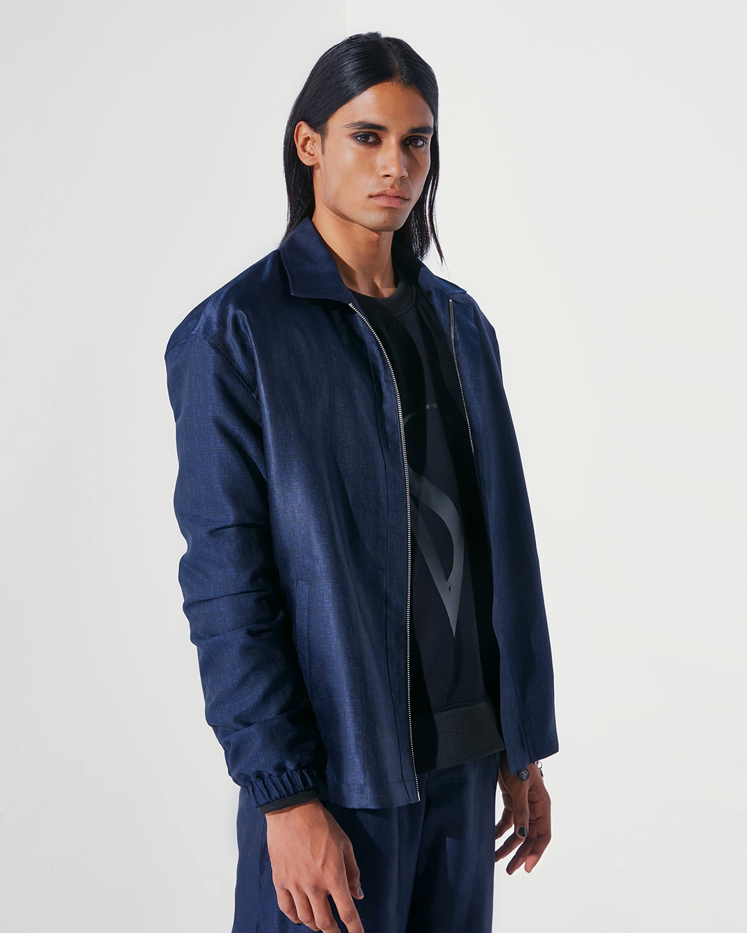 FSP MONOGRAMMED BLUE BOMBER JACKET-designer jackets for men