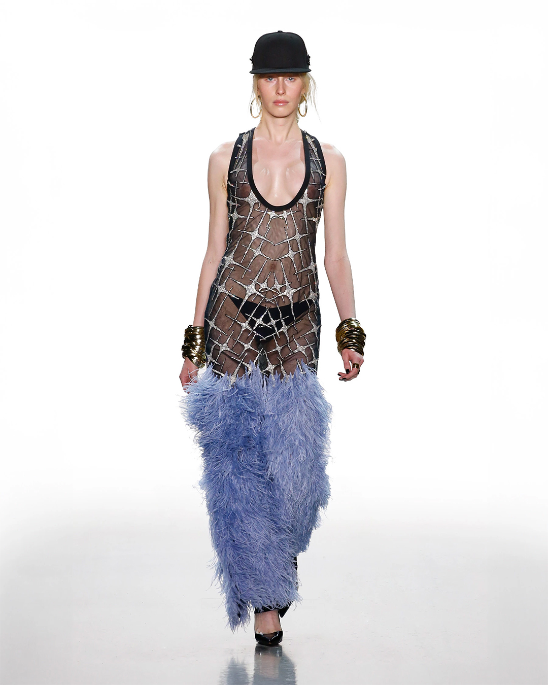 SHEER BLACK EMBELLISHED DRESS WITH FEATHERS-party wear dress design