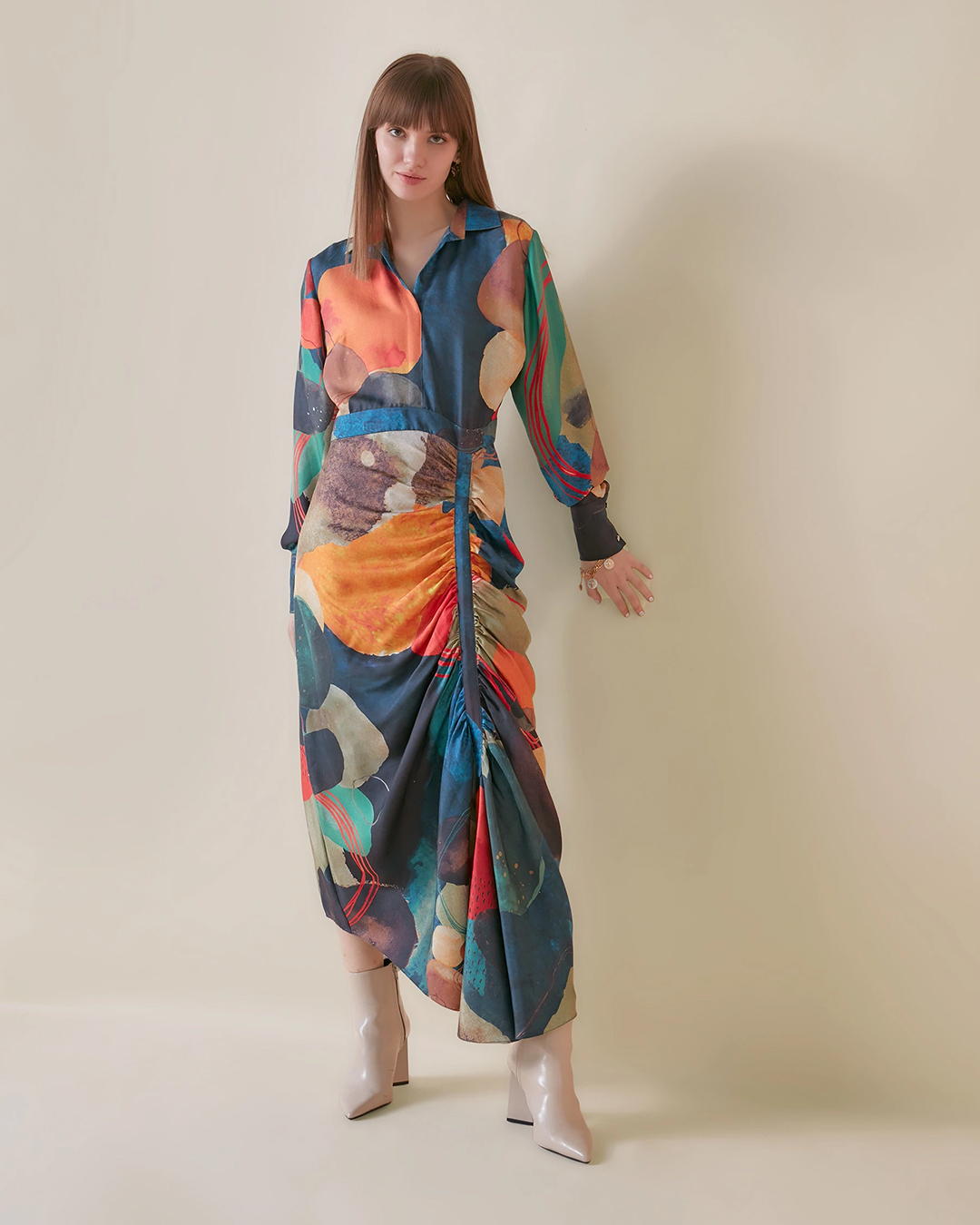 ABSTRACT ASTRAL GATHERED dinner wear DRESS