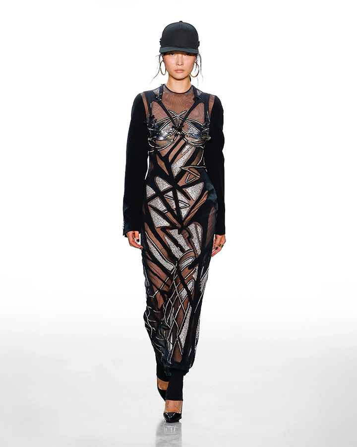 BLACK AND SILVER, SHEER LONG DRESS