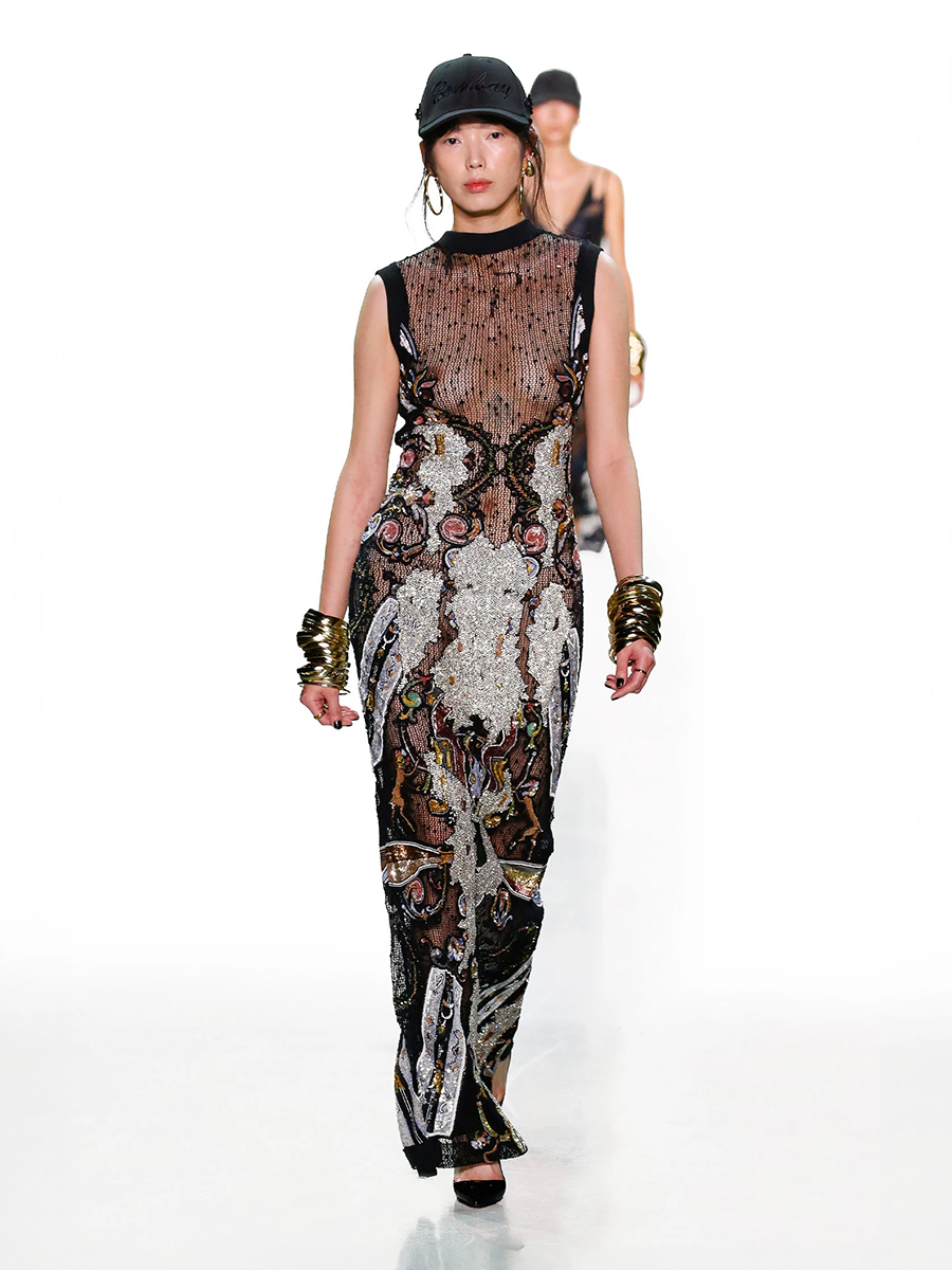 BLACK EMBELLISHED, SHEER LONG DRESS