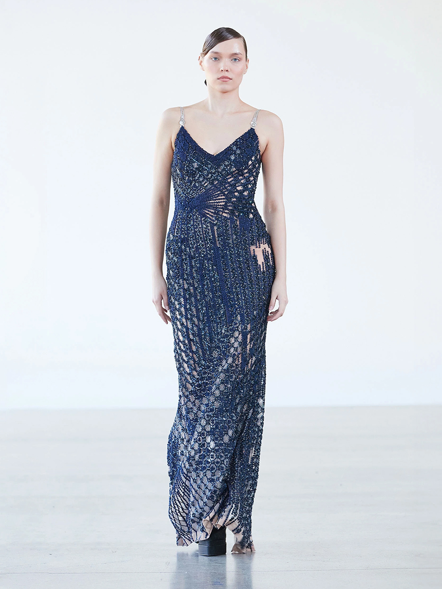 MIDNIGHT BLUE EMBELLISHED LONG DRESS
