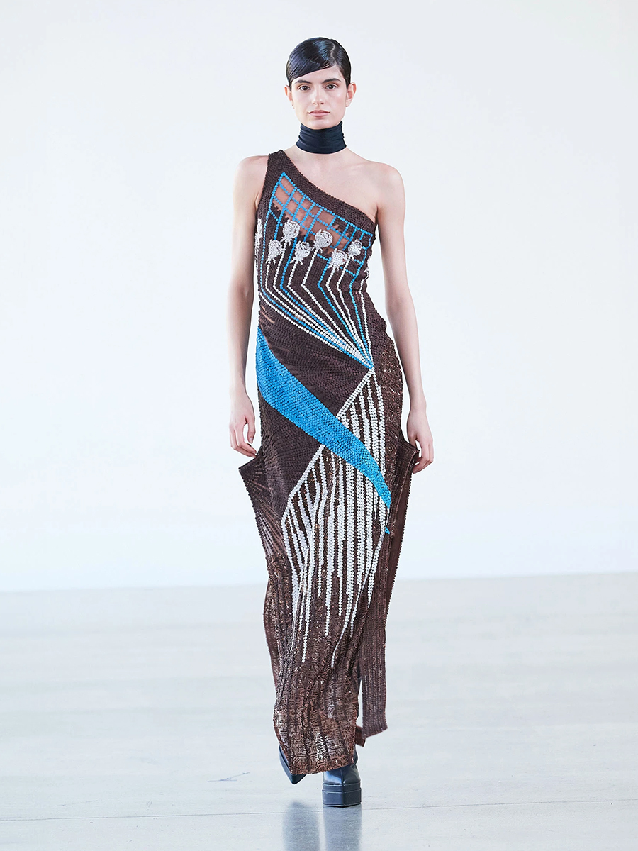 MOCHA BROWN-BASED ONE SHOULDER western wear long dresses