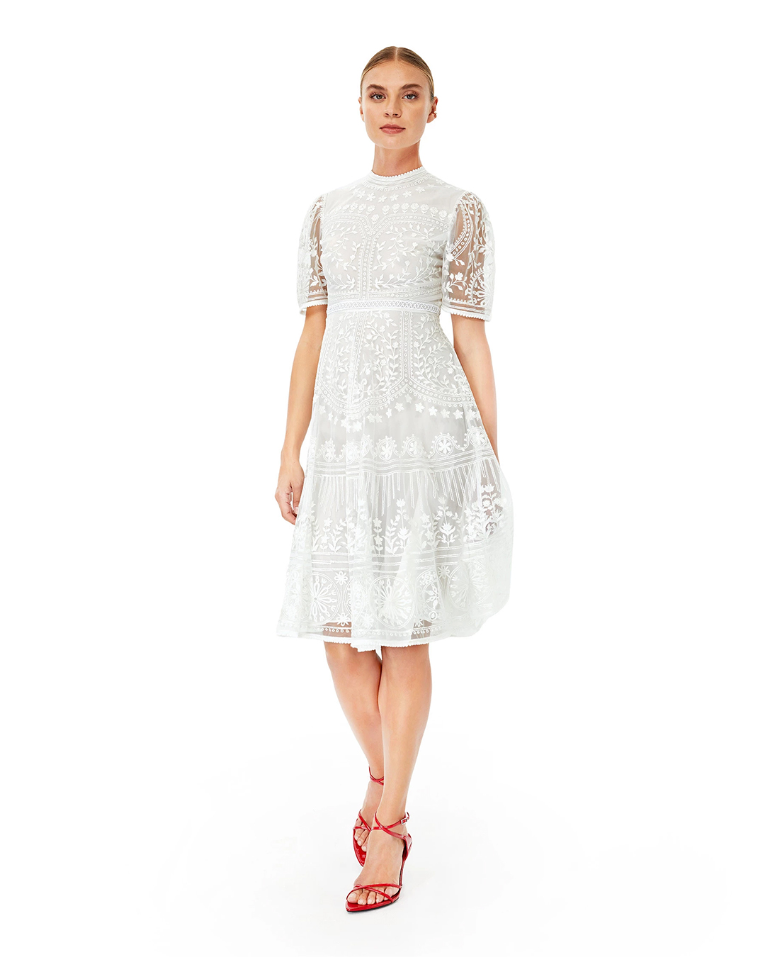 Chantilly Charm White Lace Button-Up Dress