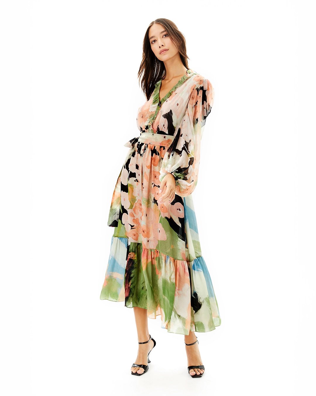 BOHEMIAN BLOOMS LONG RUFFLE DRESS