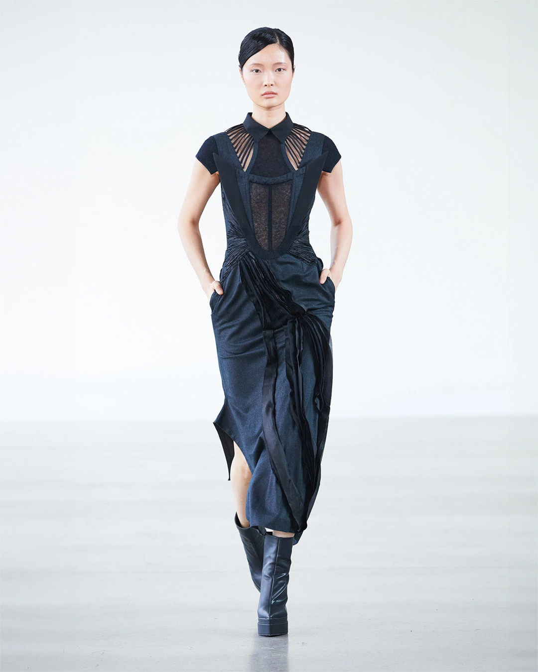 DARK GREY LONG CUT-OUT DRESS