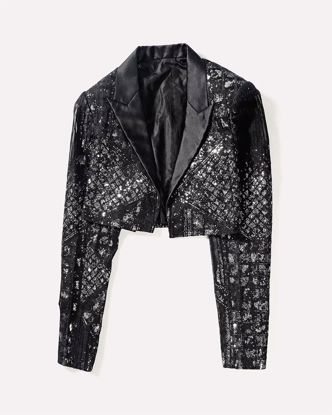 BLACK EMBELLISHED CROPPED JACKET