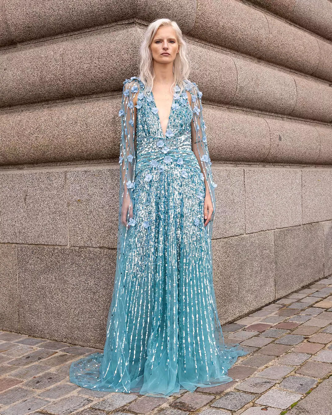 ZALEA TURQUOISE EMBROIDERED LONG DRESS