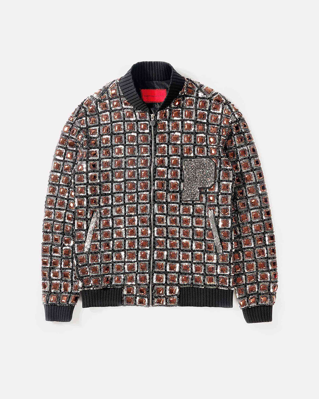 Brown chrome appliqué bomber jacket