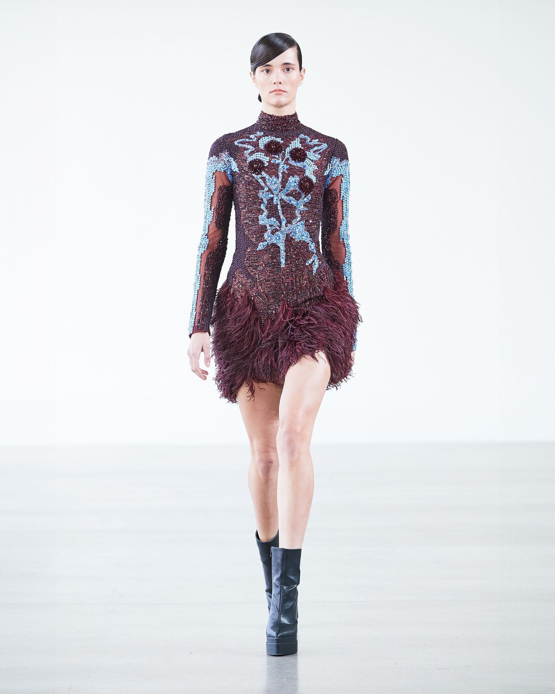 Burgundy-party wear short-dress.