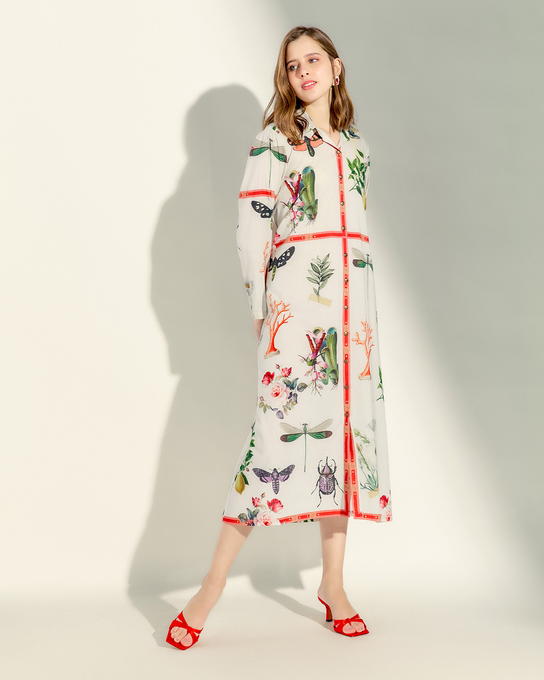 FLORAL PRISM MIDI SHIRT DRESS
