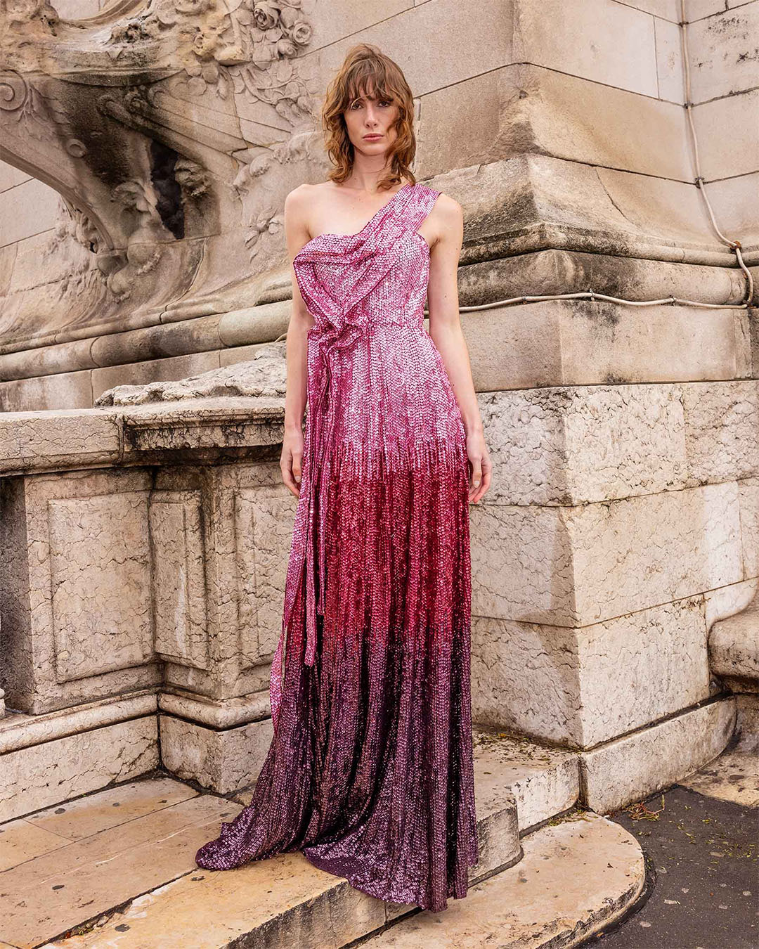 SAKURA MAROON AND PINK OMBRE LONG DRESS