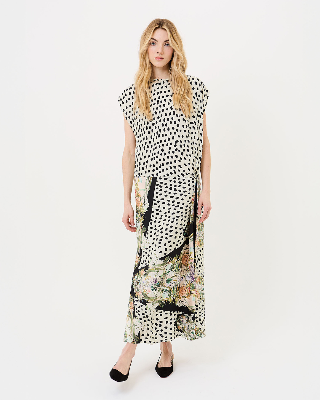 RETRO FLORA ASYMMETRICAL DRESS