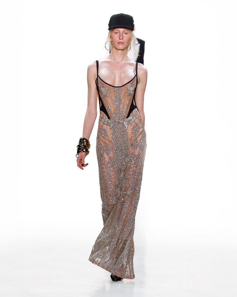 Sheer embellished mini slip dress