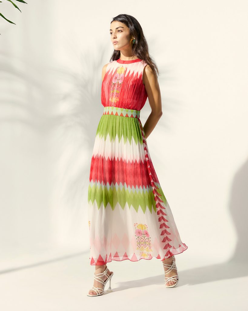 Chevron-Affair-red-and-green-zigzag-print-sleeveless-maxi-dress