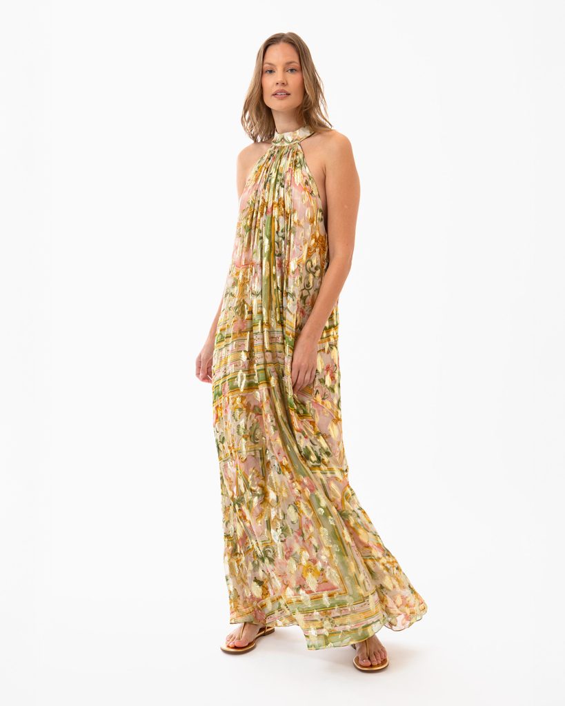 Jade-Cascade-metallic-gold-floral-print-halter-neck-maxi-dress