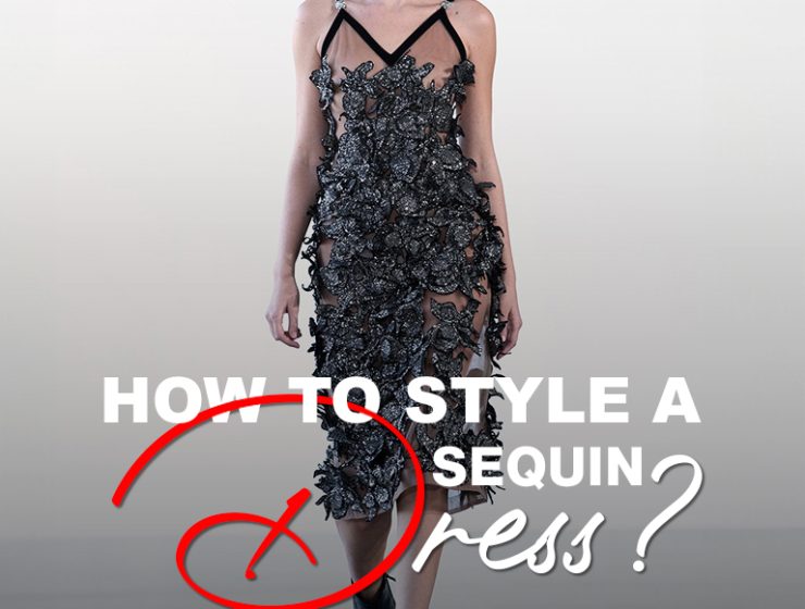 Model walking in a black sequin dress with style a sequin dress